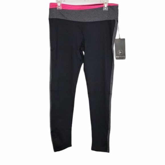 NWT 90 DEGREE leggings performance‎ ruched black yoga pants L - Picture 1 of 7